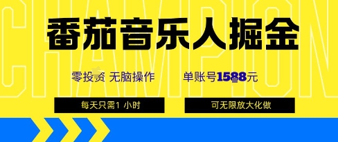番茄音乐人掘金，单账号最高可撸1k+，可无限矩阵去做，零投入_天恒副业网