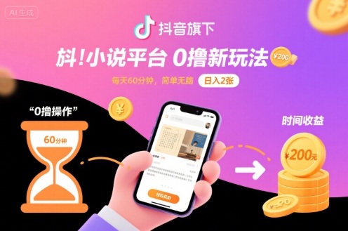 抖音旗下小说平台0撸新玩法,每天挂G60分钟,简单无脑,日入2张_天恒副业网