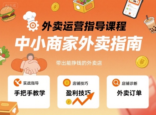 外卖运营指导课程,中小商家外卖指南,手把手带出能挣钱的外卖店_天恒副业网