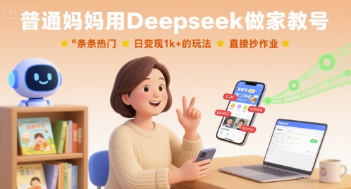 普通妈妈用Deepseek做家教号,条条热门,日变现1k+的玩法,直接抄作业_天恒副业网