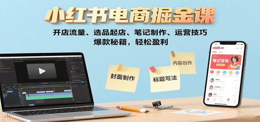 小红书电商掘金课：开店流量、选品起店、笔记制作、运营技巧，爆款秘籍，轻松盈利_天恒副业网