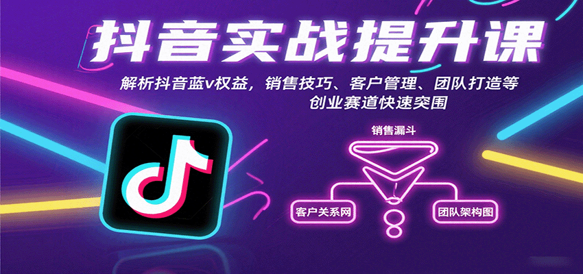 抖音实战提升课：解析抖音蓝v权益，销售技巧、客户管理、团队打造等创业赛道快速突围_天恒副业网