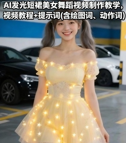 AI发光短裙美女舞蹈视频制作教学,视频教程+提示词(含绘图词、动作词)_天恒副业网