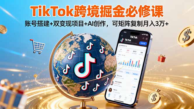（16003期）TikTo跨境掘金必修课，账号搭建+双变现项目+AI创作，可矩阵复制月入3万+_天恒副业网