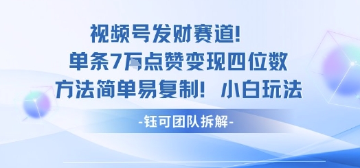 视频号发财赛道单条7W点赞变现四位数方法简单易复制小白玩法_天恒副业网