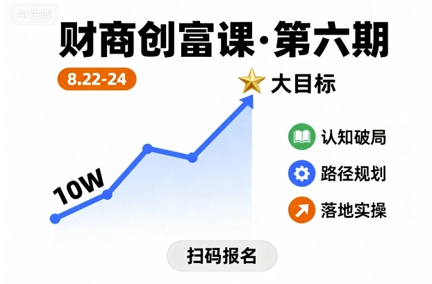 财商创富课第六期8月22-24号，如何从10W起步，一步步实现大目标_天恒副业网