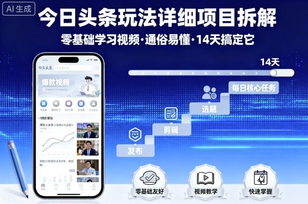 今日头条玩法详细项目拆解，零基础学习视频通俗易懂14天搞定它_天恒副业网