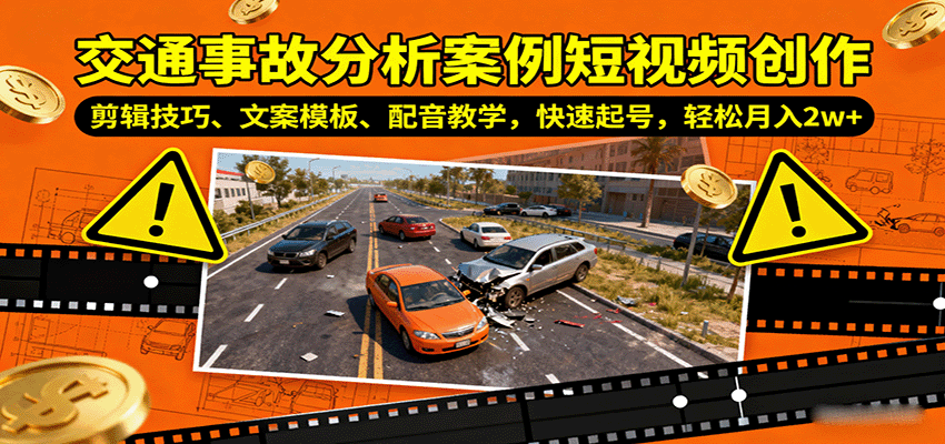 交通事故分析案例短视频创作，剪辑技巧、文案模板、配音教学，快速起号，轻松月入2w+_天恒副业网