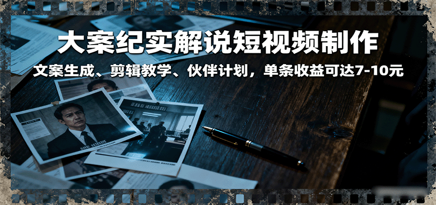 大案纪实解说短视频制作，文案生成、剪辑教学、伙伴计划，单条收益可达7-10元_天恒副业网