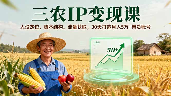 三农IP变现课，人设定位、脚本结构、流量获取，30天打造月入5万+带货账号_天恒副业网