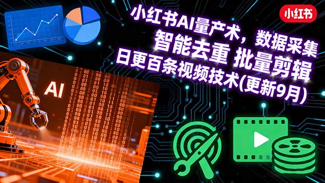 小红书AI量产术，数据采集 智能去重 批量剪辑 日更百条视频技术(更新9月)_天恒副业网