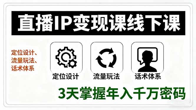 (16065期)直播IP变现课线下课,定位设计、流量玩法、话术体系,3天掌握年入千万密码_天恒副业网