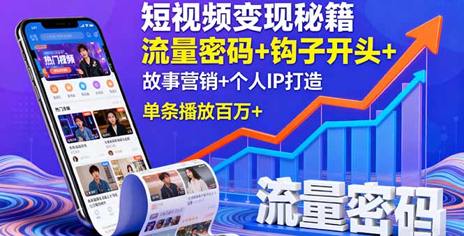 (16079期)短视频变现秘籍,流量密码+钩子开头+故事营销+个人IP打造,单条播放百万+_天恒副业网