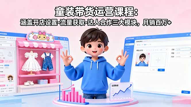 (16081期)童装带货运营课程:涵盖开店设置-流量获取-达人合作三大模块,月销百万+_天恒副业网