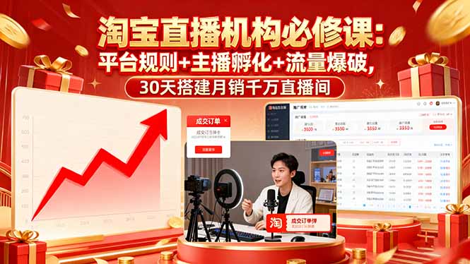 淘宝直播机构必修课:平台规则/主播孵化/流量爆破,30天搭建月销千万直播间_天恒副业网