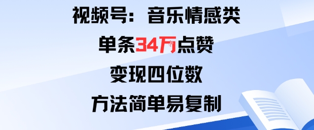 视频号分成计划新玩法:音乐情感类单条34W点赞,变现四位数,方法简单易复制_天恒副业网