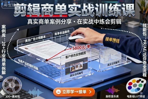 剪辑商单实战训练课,真实商单案例分享,在实战中练会剪辑_天恒副业网