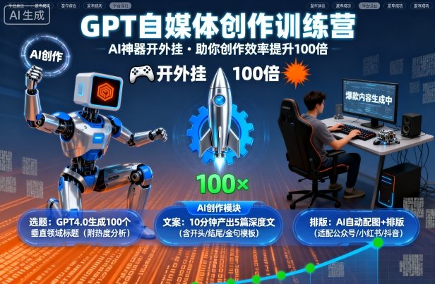 GPT自媒体创作训练营：AI神器开外挂，助你创作效率提升100倍_天恒副业网