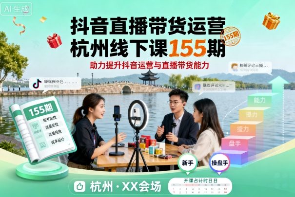 抖音直播带货运营杭州线下课155期,助力提升抖音运营与直播带货能力_天恒副业网