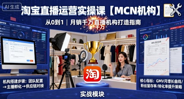 淘宝直播运营实操课【MCN机构】,从0到1做一家月销千W的直播机构_天恒副业网
