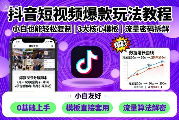 抖音短视频爆款玩法教程，小白也能轻松复制_天恒副业网