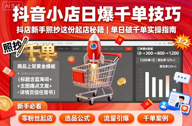 抖音小店日爆千单技巧,抖店新手照抄这份起店秘籍,单日破千单_天恒副业网