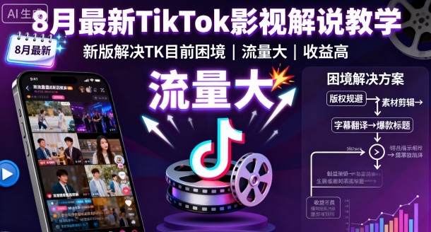 8月最新TikTok影视解说教学,新版解决TK目前困境,流量大,收益高_天恒副业网