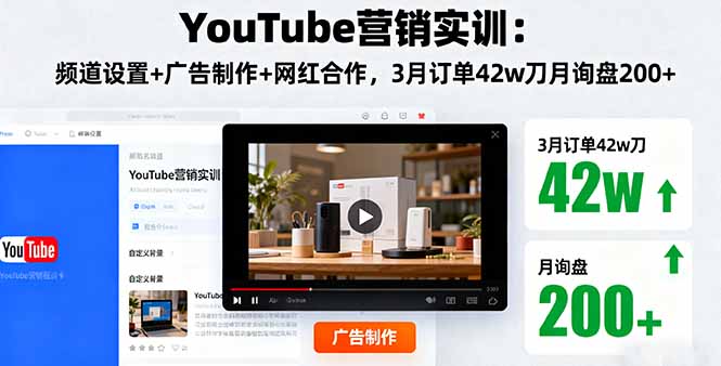 （16107期）YouTube营销实训：频道设置+广告制作+网红合作，3月订单42w刀月询盘200+_天恒副业网