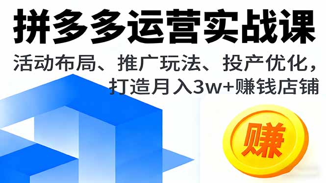 拼多多运营实战课，活动布局、推广玩法、投产优化，打造月入3w+赚钱店铺_天恒副业网