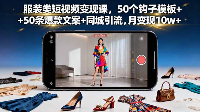 服装类短视频变现课,50个钩子模板+50条爆款文案+同城引流,月变现10w+_天恒副业网