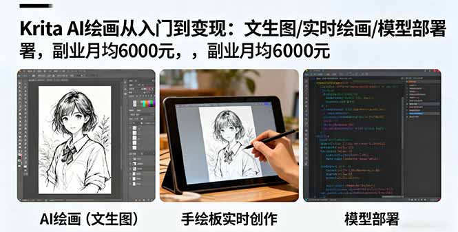 Krita AI绘画从入门到变现:文生图/实时绘画/模型部署,副业月均6000元_天恒副业网