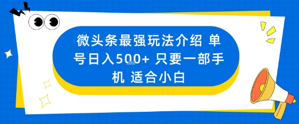 微头条最强玩法介绍一个号日入5张+只要一部手机适合小白_天恒副业网