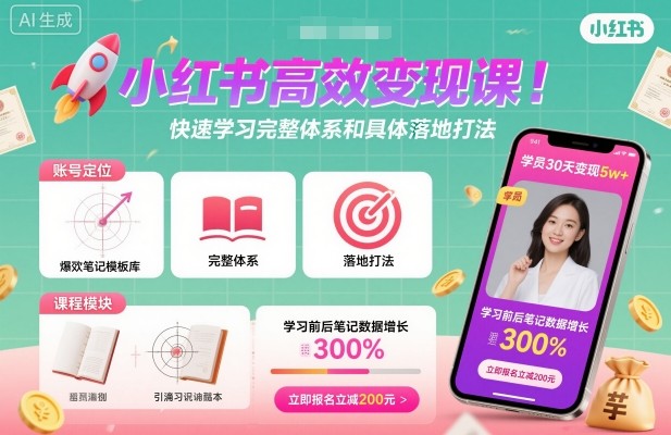 小红书高效变现课，快速学习小红书完整体系和具体落地打法_天恒副业网