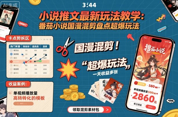 小说推文最新玩法教学，番茄小说国漫混剪盘点超爆玩法，全程干货，一天收益多张_天恒副业网