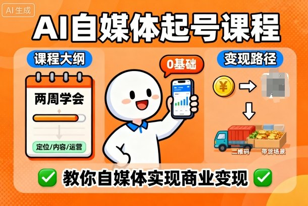AI自媒体起号课程，0基础小白两周学会，教你自媒体实现商业变现_天恒副业网