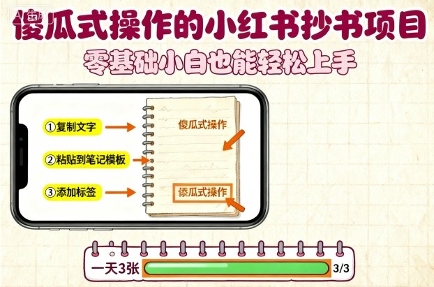 傻瓜式操作的小红书抄书项目，会复制粘贴就行，零基础小白也能一天3张_天恒副业网