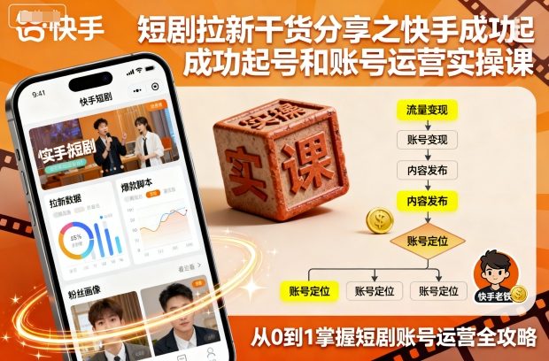 短剧拉新干货分享之快手成功起号和账号运营实操课_天恒副业网