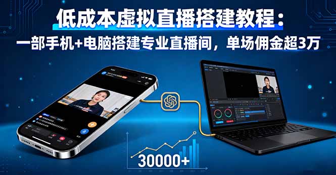 （16156期）低成本虚拟直播搭建教程：一部手机+电脑搭建专业直播间，单场佣金超3万_天恒副业网