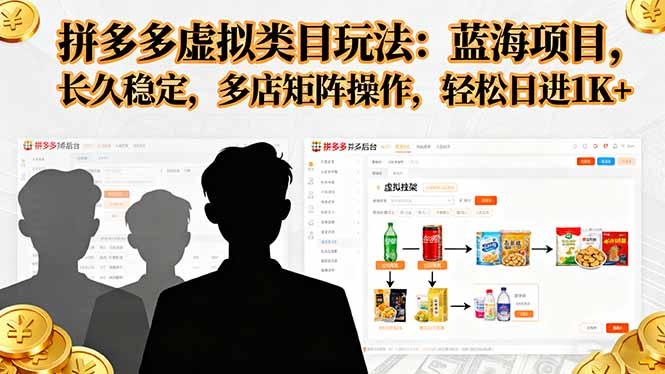 (16236期)拼多多虚拟类目玩法,蓝海项目,长久稳定,多店矩阵操作,轻松日进1K+_天恒副业网