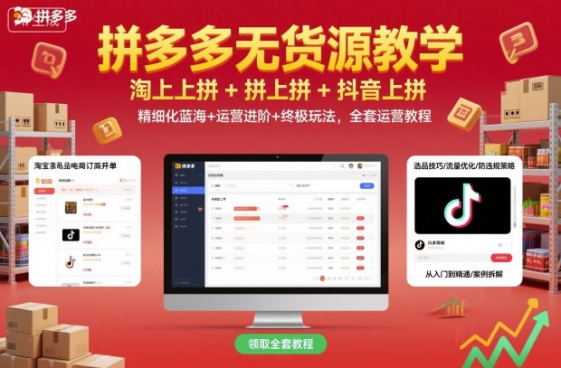 拼多多无货源教学，淘上拼+拼上拼+抖上拼，精细化蓝海+运营进阶+终极玩法，全套运营教程_天恒副业网