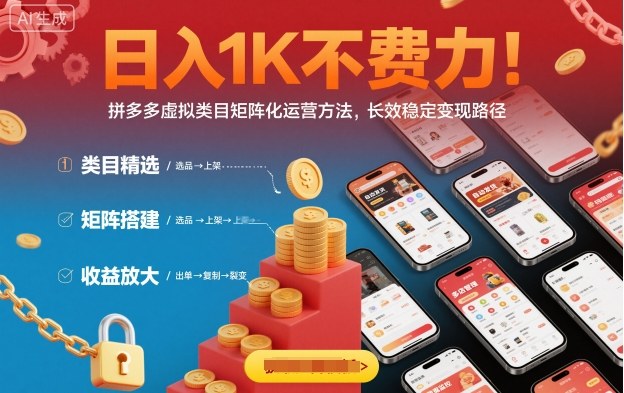 日入1K不费力!拼多多虚拟类目矩阵化运营方法,长效稳定变现路径_天恒副业网
