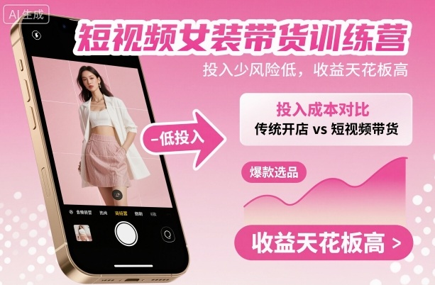 短视频女装带货训练营，投入少风险低，收益天花板高_天恒副业网