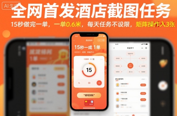 全网首发酒店截图任务,15秒做完一单,一单0.6米,每天任务不设限,矩阵操作日入3张_天恒副业网