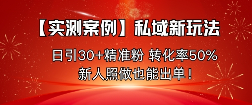 【实测案例】私域新玩法,日引30+精准粉,转化率50%,新人照做也能出单!_天恒副业网