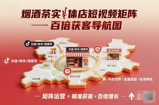烟酒茶实体店短视频矩阵百倍获客导航图_天恒副业网