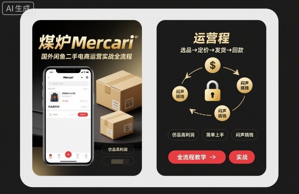 煤炉Mercari国外闲鱼二手电商运营实战全流程，仿品高利润，简单上手，闷声搞钱_天恒副业网