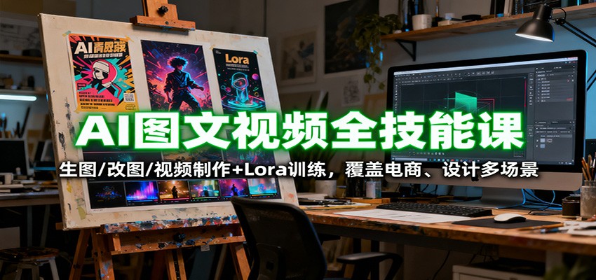 AI图文视频全技能课：生图/改图/视频制作+Lora训练，覆盖电商、设计多场景_天恒副业网