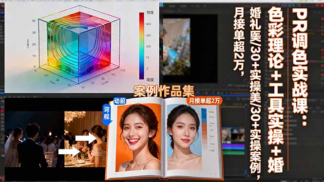 PR调色实战课：色彩理论+工具实操+婚礼医美/30+实操案例，月接单超2万_天恒副业网