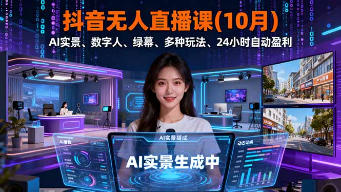 抖音无人直播课(10月)，AI实景、数字人、绿幕、多种玩法、24小时自动盈利_天恒副业网