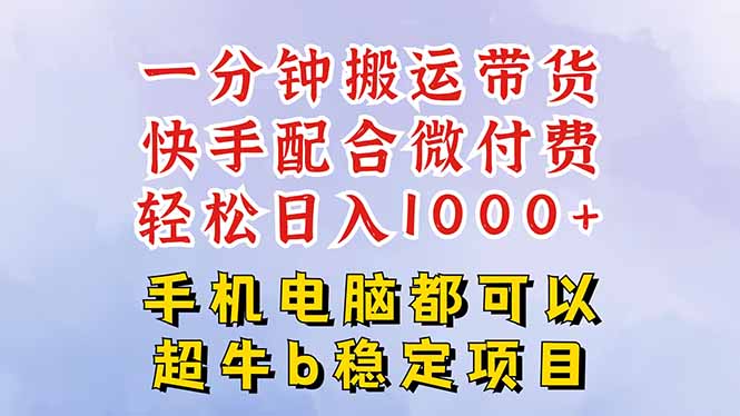 （16285期）快手黑科技一分钟搬运带货，一刀不剪过原创，微付费投流玩法，轻松日入…_天恒副业网